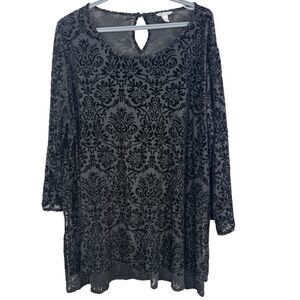 Cato Womens Black Velvet Burnout Top Sz 22/24W Whimsigoth Witchy Goth Grunge